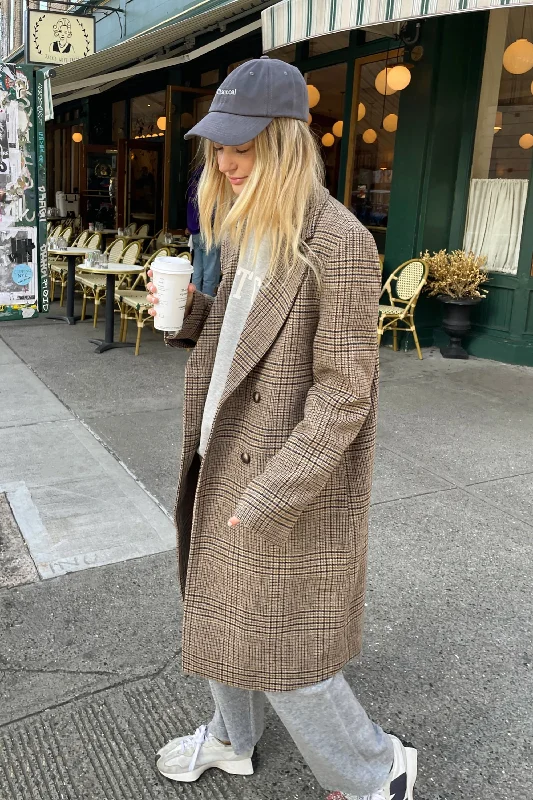 Casual Hoodies PLAID WOOL BLEND DOUBLE-BREASTED COAT