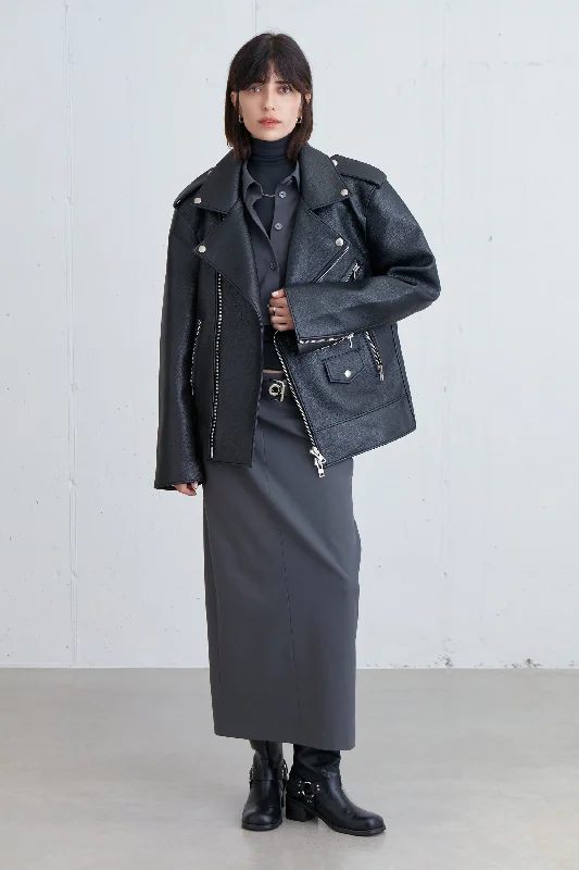 Relaxed Fit OVERSIZED VEGAN LEATHER BIKER JACKET
