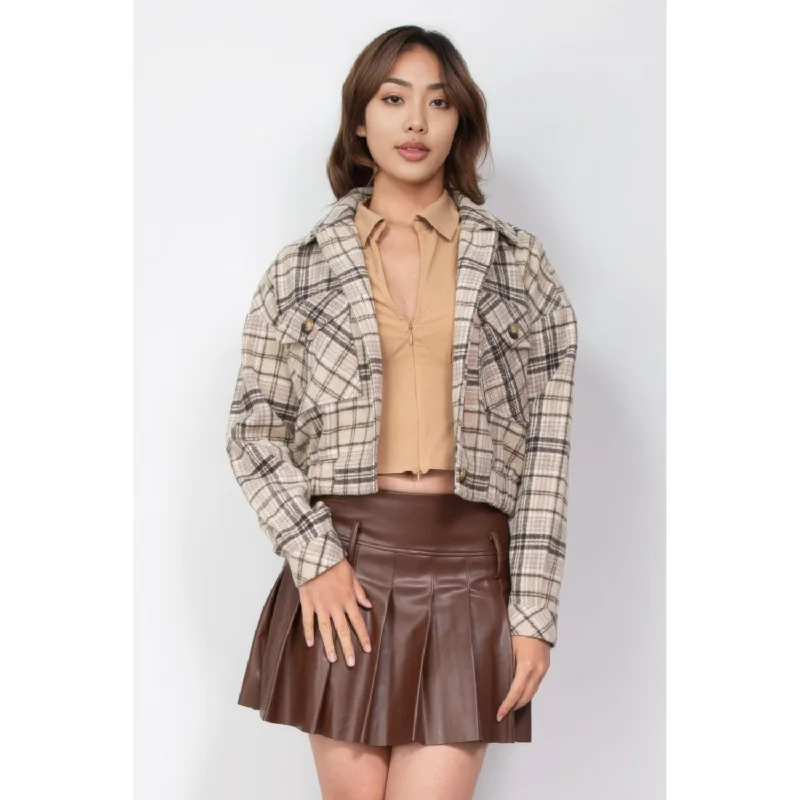 Street Shorts Plaid Button-down Crop Jacket