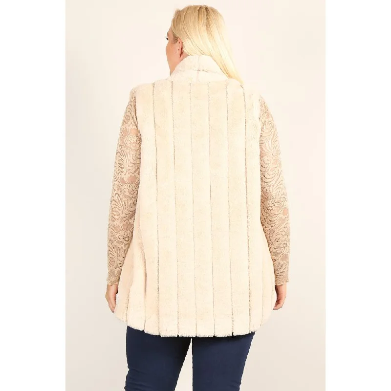Printed Trousers Plus Size Faux Fur Vest Jacket With Open Front, Hi-lo Hem, And Pockets