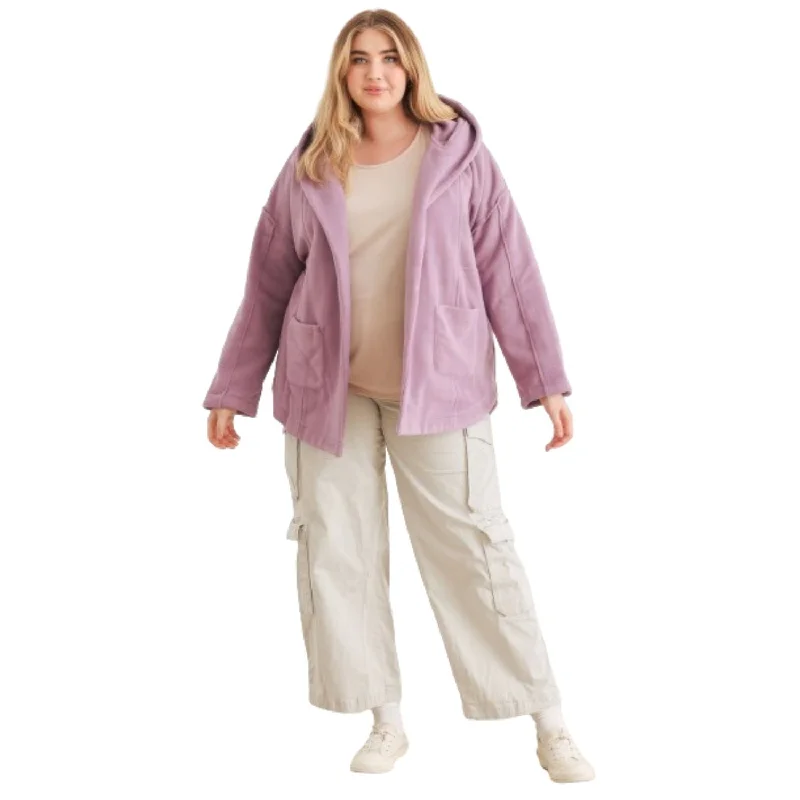 Leather Pants Plus Two Pocket Open Front Soft To Touch Hooded Cardigan Jacket