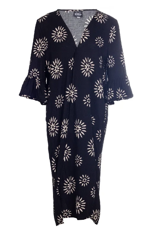 Trendy Comfort Printed Viscose long line Jacket | Black Natural Stars | 7339A1