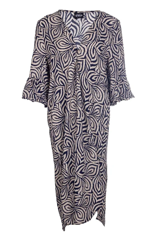 Sporty Look Printed Viscose long line Jacket | Natural Navy Leaf | 7339A1