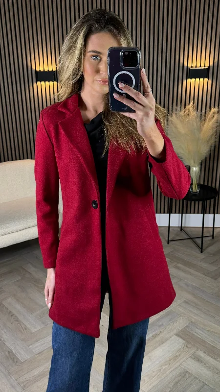 Smart Casual Rosario Burgundy Collared Coat