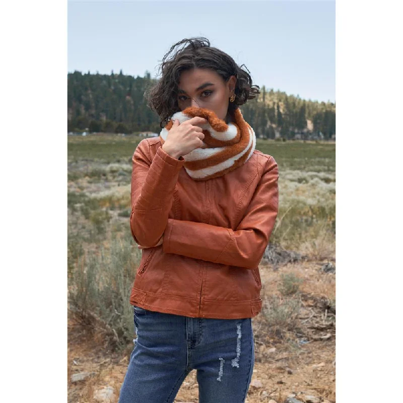Printed Scarves Rust Vegan Leather Long Sleeve Biker Jacket