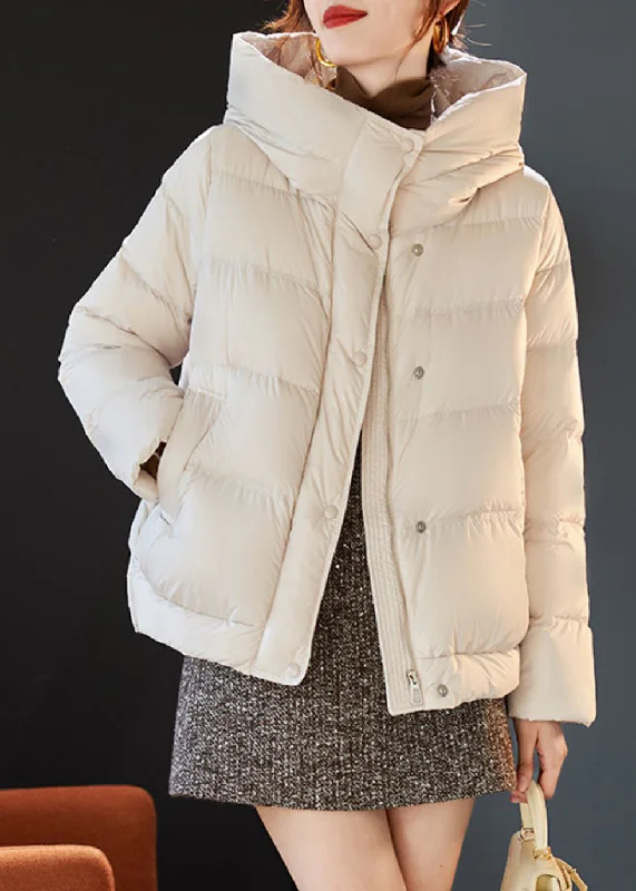 Stylish Beige Hooded Duck Down Puffer Coat Winter