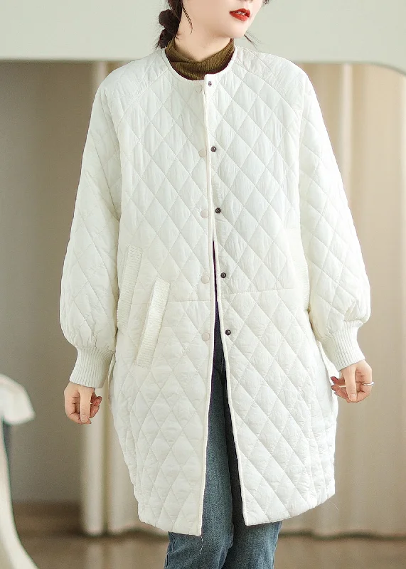 Stylish Plus Size White Hooded Pockets Fine Cotton Filled Coat Winter