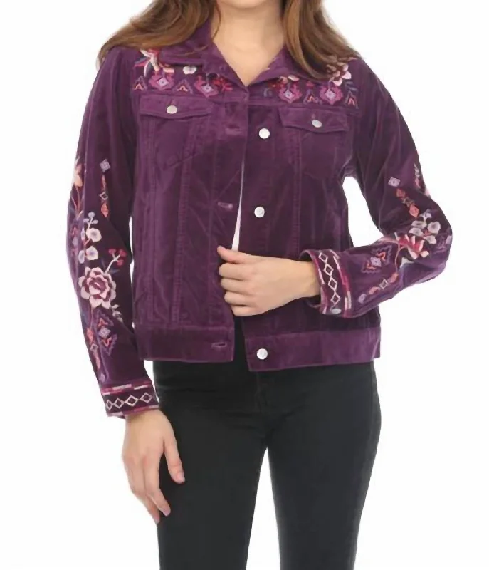 Active Wear Velvet Trucker Jacket In Purple