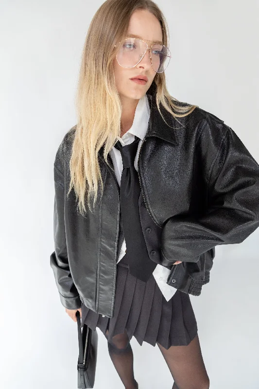 Casual Blazers VINTAGE INSPIRED VEGAN LEATHER BOMBER JACKET
