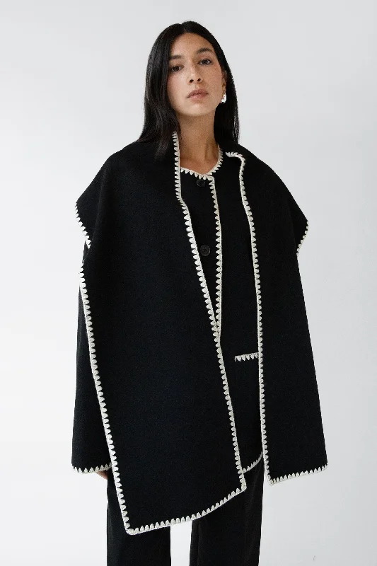Leather Bags WOOL-BLEND CONTRAST STITCH SCARF JACKET