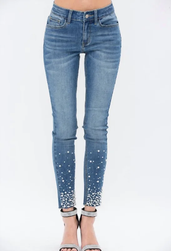 Luxury Comfort Alana Pearl Embellished Jeans In Denim