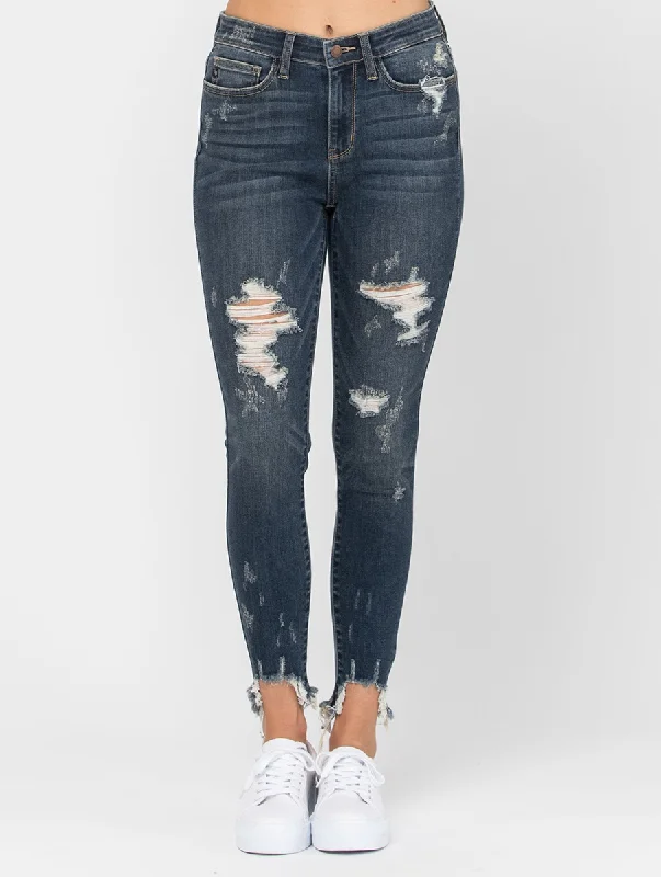 Casual Knit Tops Aleah Mid-Rise Destroyed Hem Skinny by Judy Blue
