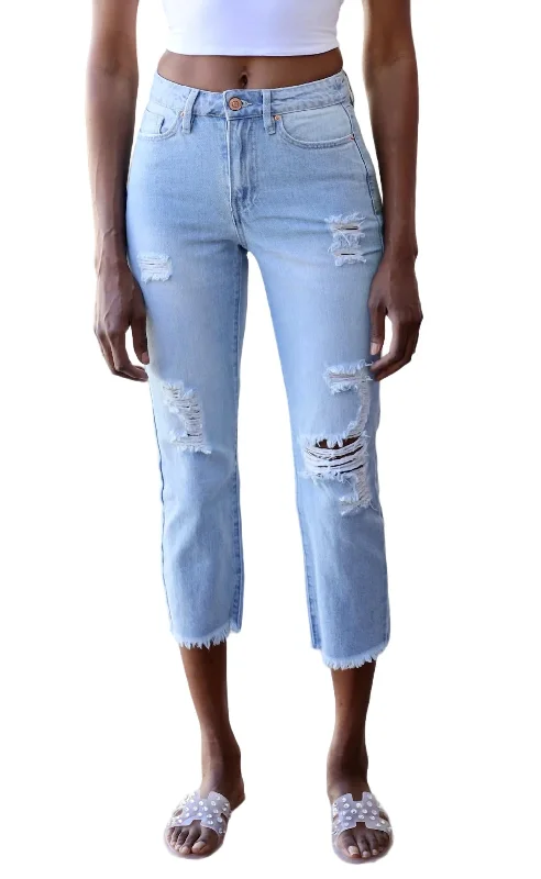 Printed Trousers Angela Straight Jean In Light Wash