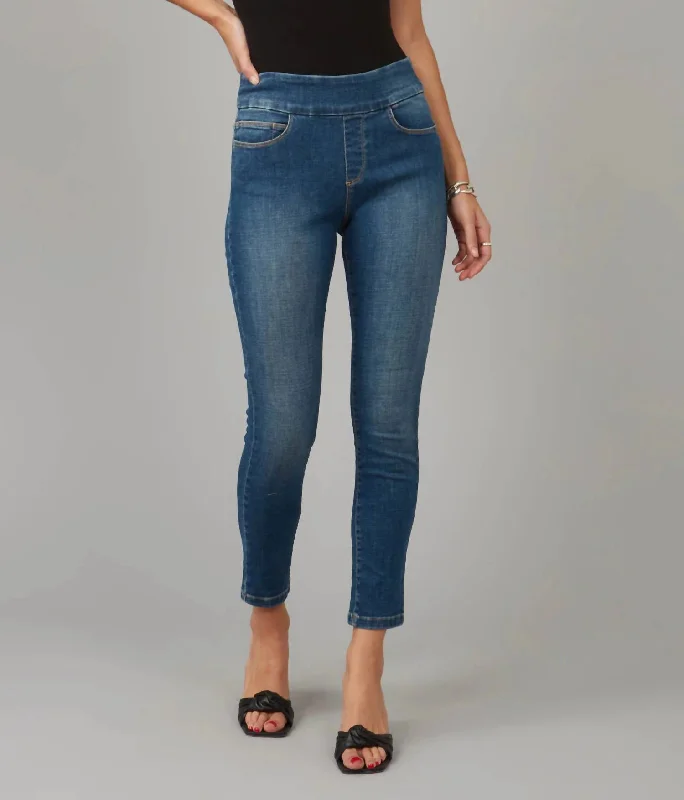 Practical Clothing Anna High Rise Skinny Pull On Jeans In Rugged Classic Blue