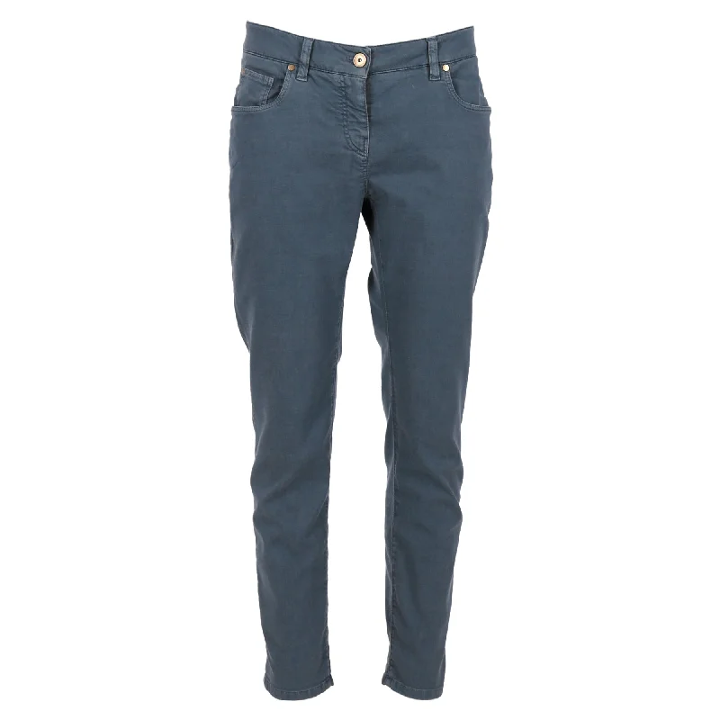 Functional Layers Brunello Cucinelli Slim Fit Pants in Blue Cotton
