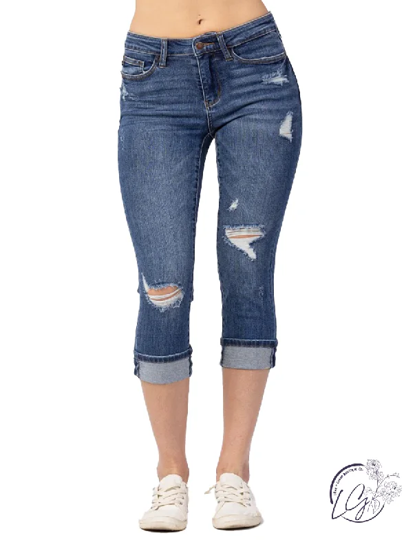 Jogging Suits Cheri Mid-Rise Distressed Capri by Judy Blue