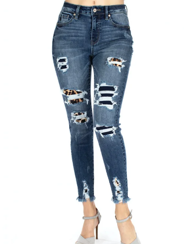 Workwear Jackets Curvy Casey High Rise Leopard Patch Skinny Jean By Judy Blue