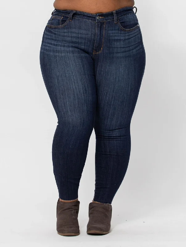 Designer Shirts Curvy Cori Mid-Rise Raw Hem Skinny by Judy Blue