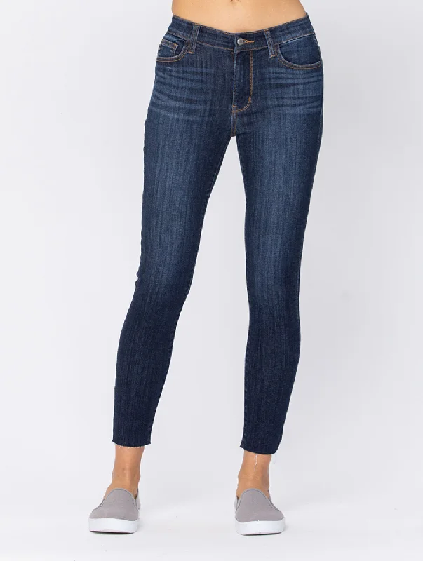 Streetwear Fashion Cori Mid-Rise Raw Hem Skinny by Judy Blue