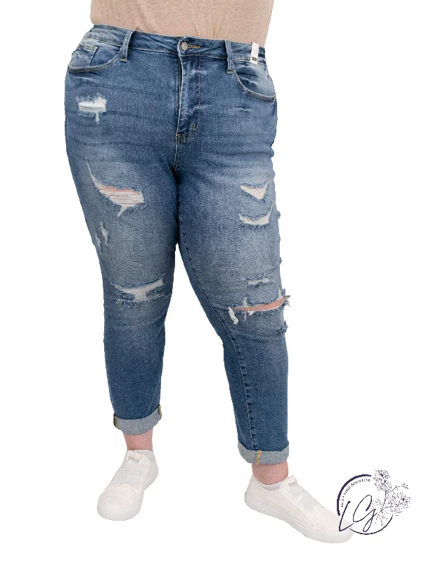 Designer Footwear Curvy Alexa High-Rise Distressed Boyfriend by Judy Blue