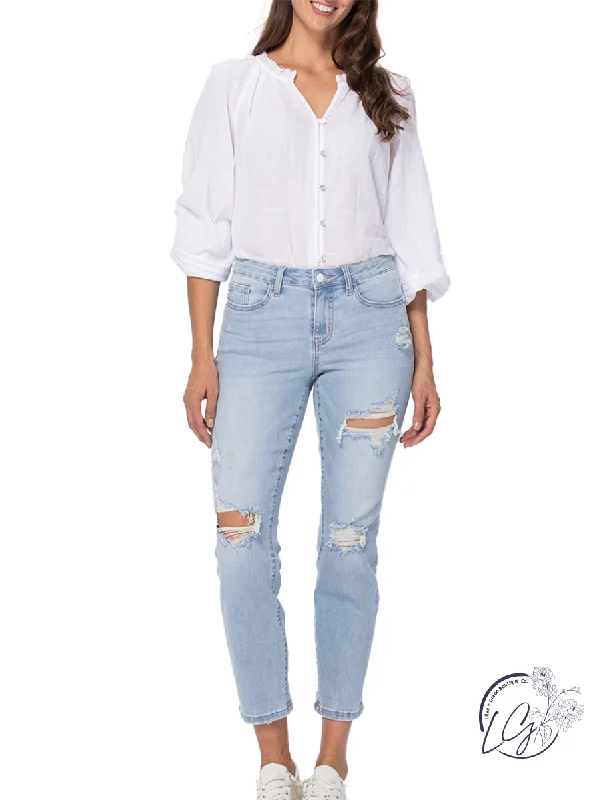 Urban Essentials Curvy Elena Mid-Rise Distressed Boyfriend by Judy Blue