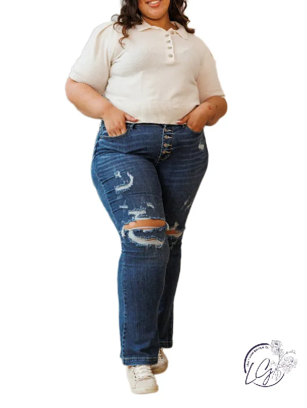 Everyday Jackets Curvy Lottie Mid-Rise Button Fly Flare by Judy Blue