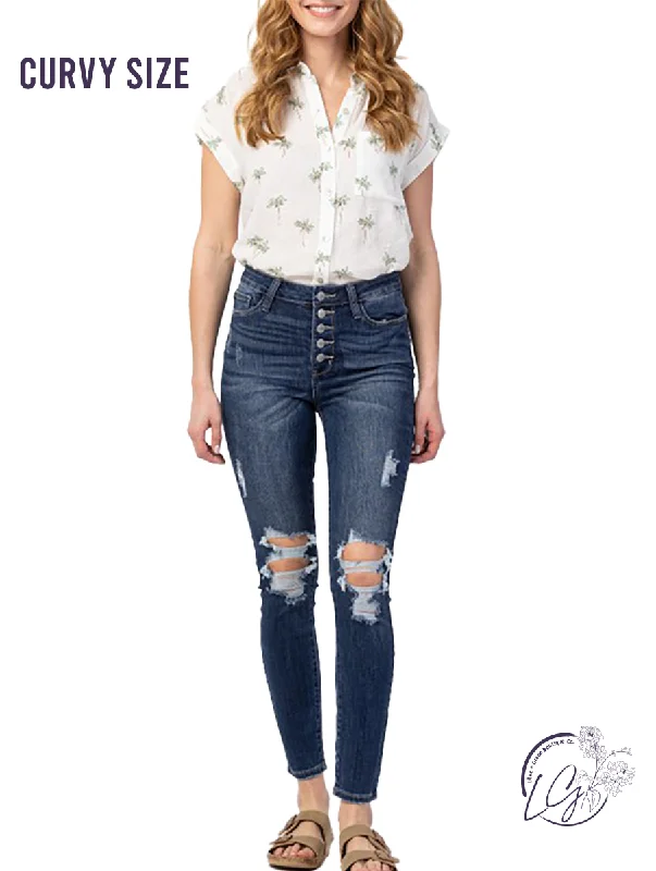 Knit Sweaters Curvy Macy High-Rise Button Fly Skinny by Judy Blue