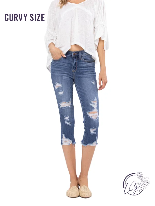 Minimalist Fashion Curvy Sienna Mid-Rise Distressed Capri by Judy Blue