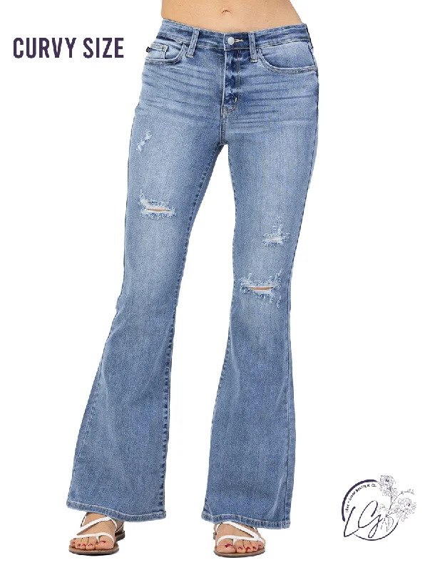 Wool Pants Curvy Spencer High-Rise Distressed Flare by Judy Blue