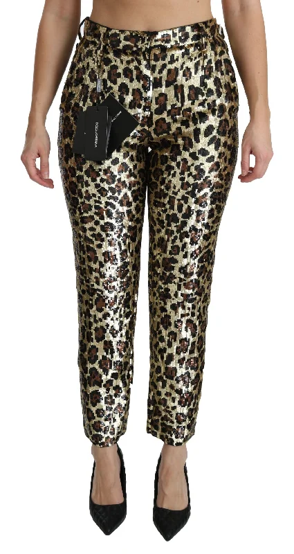 Relaxed Streetwear Dolce & Gabbana Chic High Waist Leopard Sequin Women's Pants