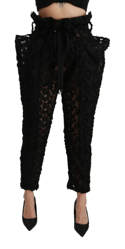 Functional Wear Dolce & Gabbana Chic Tape High Waist Lace Women's Pants
