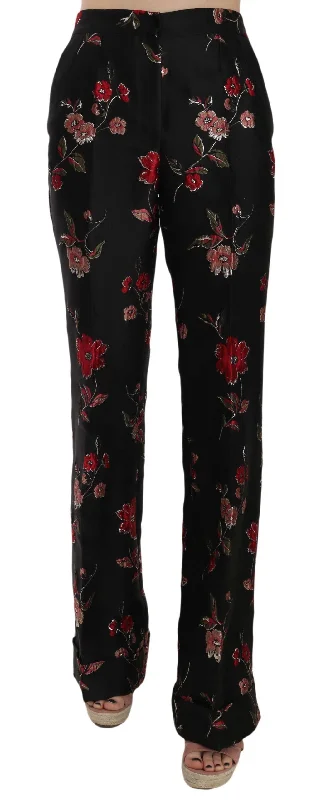 Denim Jackets Dolce & Gabbana Elegant Floral Print Boot Cut Women's Trousers