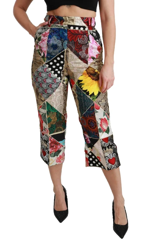 Lounge Wear Dolce & Gabbana Elegant High Waist Cropped Silk Blend Women's Trousers