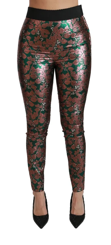 Everyday Wear Dolce & Gabbana Elegant  Leaf Metallic Women's Trousers