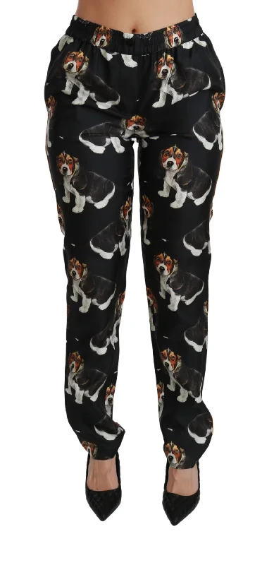 Lightweight Gear Dolce & Gabbana Elegant Silk Puppy Dog Print Women's Pants