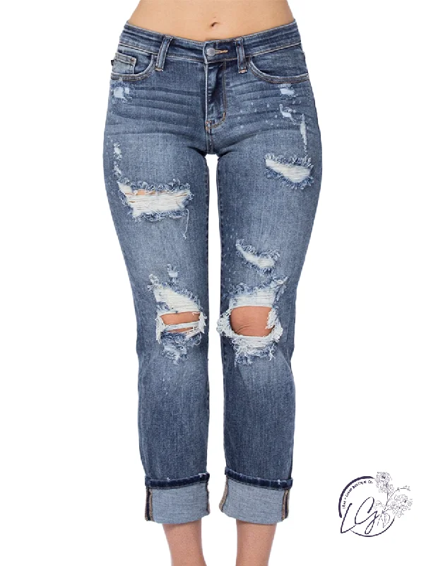 Casual Footwear Gracie Mid-Rise Bleach Splash Boyfriend by Judy Blue