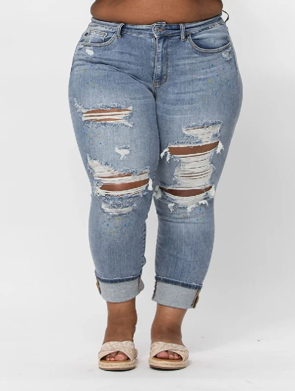 Sporty Jackets Curvy Harper Paint Splatter Mid Rise Boyfriend By Judy Blue