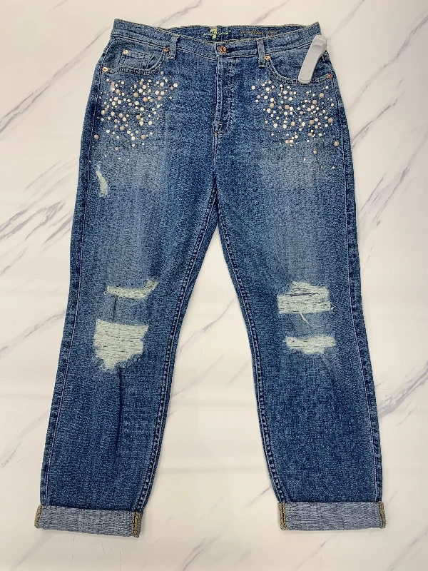 Designer Belts Jeans Boyfriend By 7 For All Mankind In Blue Denim, Size: 10