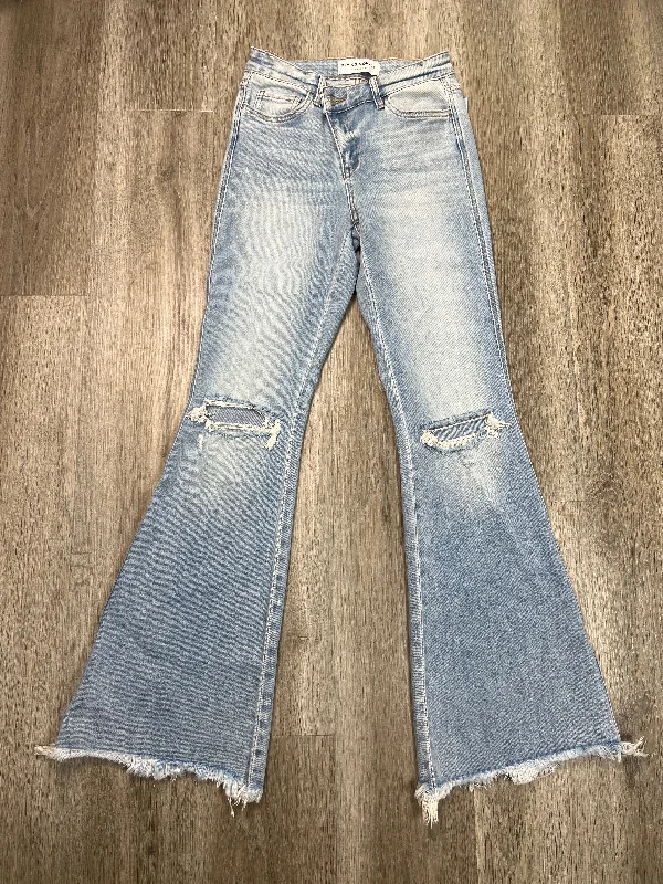 Long Trench Coats Jeans Flared By Flying Monkey In Blue Denim, Size: 0