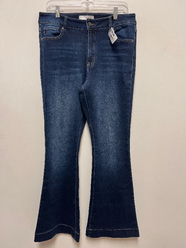 Casual Sneakers Jeans Flared By Kancan In Blue Denim, Size: 14