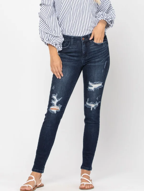 Athletic Shorts Curvy Lilly Mid-Rise Destroyed Skinny by Judy Blue