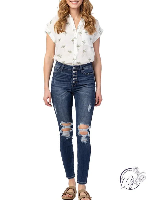 Statement Shoes Macy High-Rise Button Fly Skinny by Judy Blue