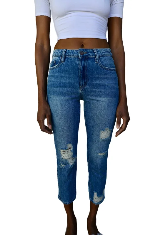 Printed Shirts Sandy High-Rise Mom Fit Jeans In Blue