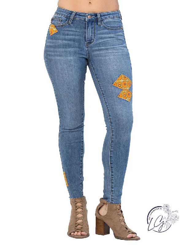 Outdoor Essentials Sasha Mid-Rise 70's Patch Skinny by Judy Blue