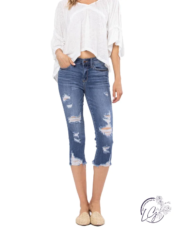 Bright Shirts Sienna Mid-Rise Distressed Capri by Judy Blue
