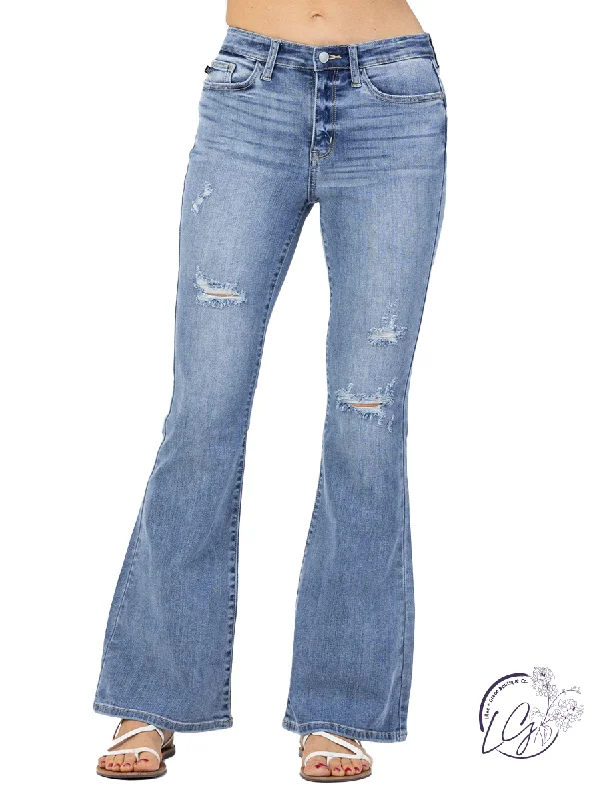 Easygoing Look Spencer High-Rise Distressed Flare by Judy Blue