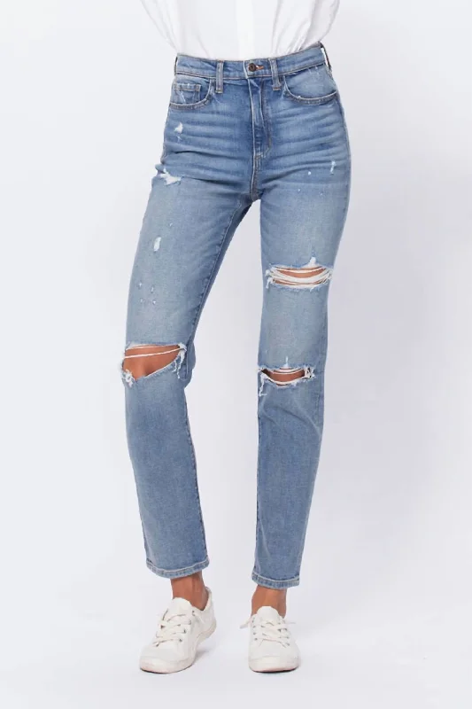 Statement Shirts Super High Rise Distressed Ankle Mom Jean In Light Vintage Wash