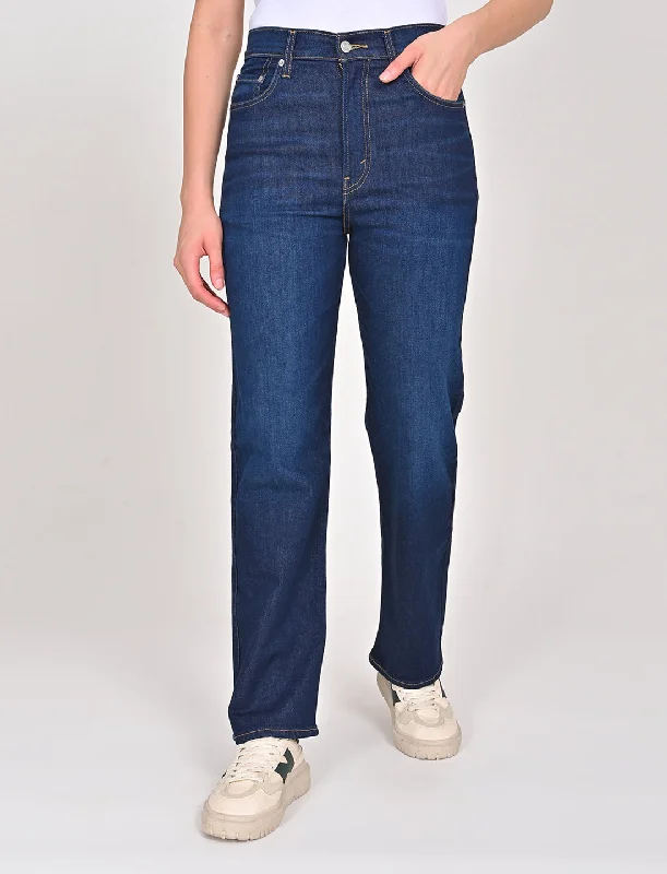 Sporty Chic Women's High Rise Ribcage Slim Straight Fit Jeans