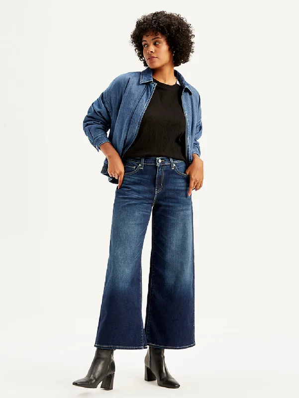 Comfy Suits Women's Mid Rise 94 Baggy Wide Leg Indigo Jeans