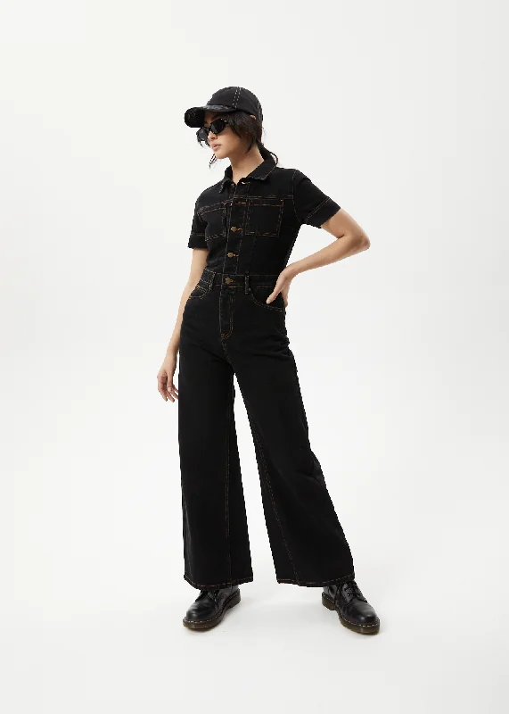 Easy Fashion AFENDS Womens Estrella - Denim Flared Leg Jumpsuit - Black